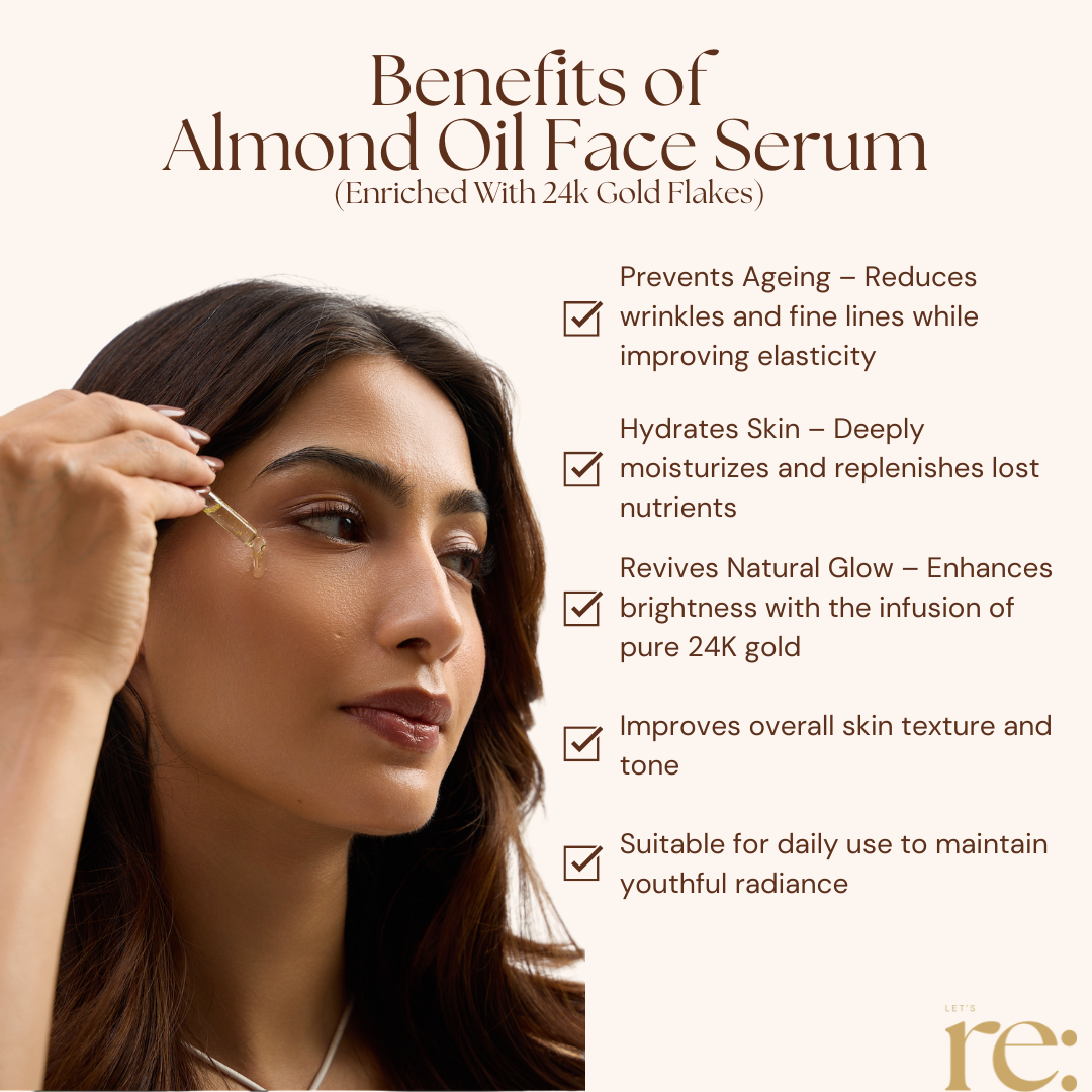 Almond Oil Face Serum with 24K Gold Flakes for Radiant Glow