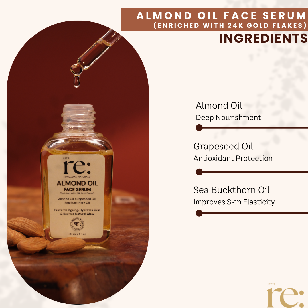 Almond Oil Face Serum with 24K Gold Flakes for Radiant Glow